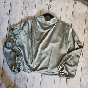 Line & Dot Sage Green Satin Blouse
